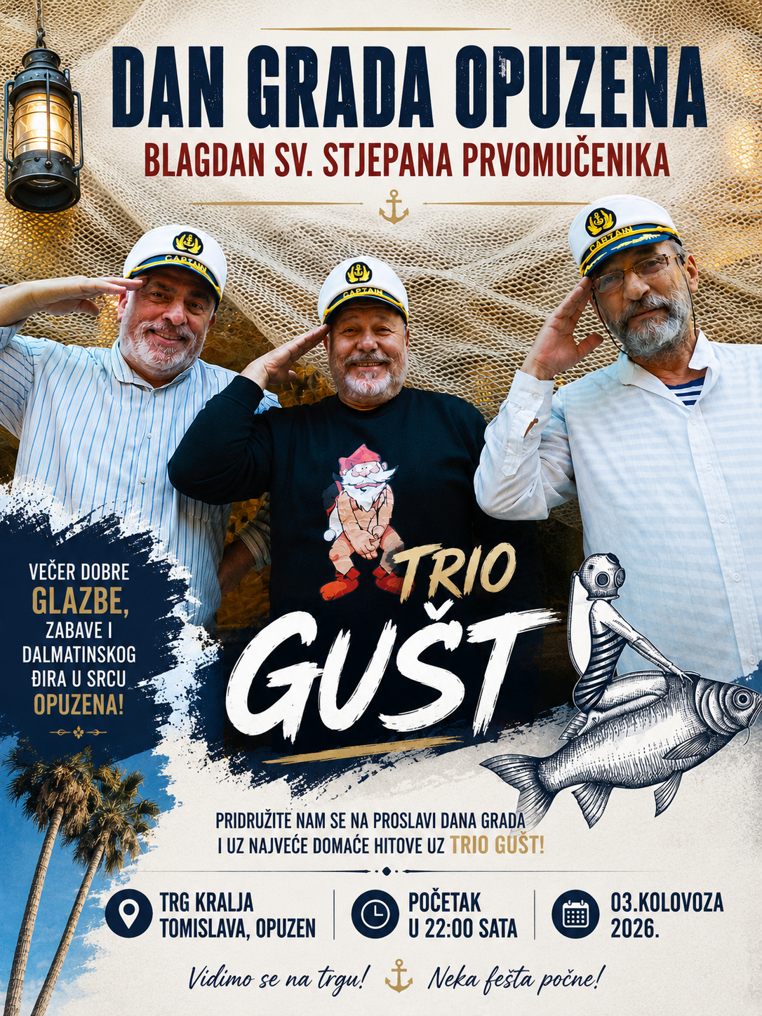 DAN GRADA OPUZENA 2026.  Blagdan sv. Stjepana Prvomučenika, koncert: TRIO GUŠT